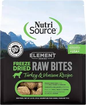 NutriSource Element Series Turkey and Venison Freeze Dried Raw Bites, 2.5 Ounce (Pack of 1)