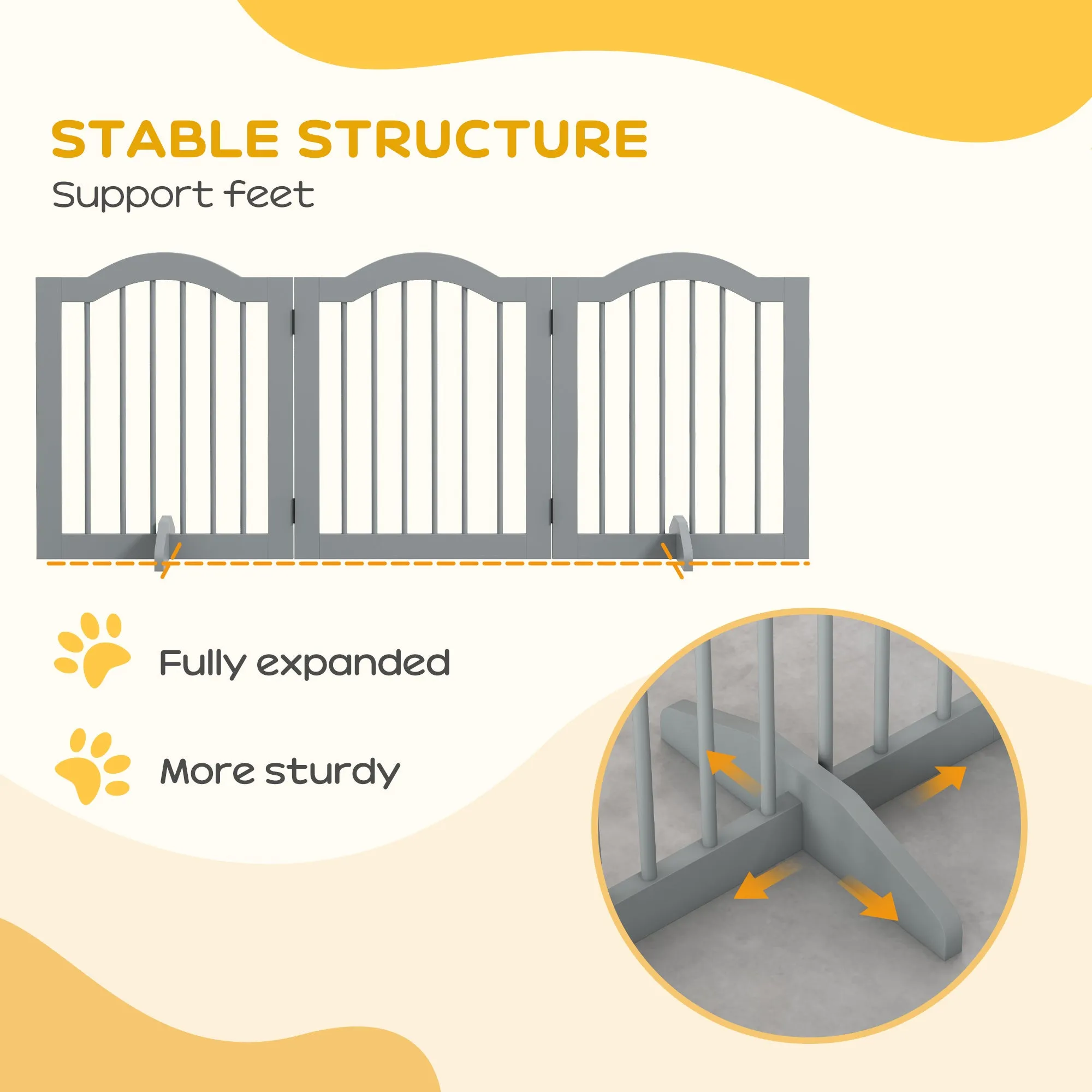 PawHut Freestanding Pet Gate Barrier 3 Pannel w/ Support Feet Light Grey