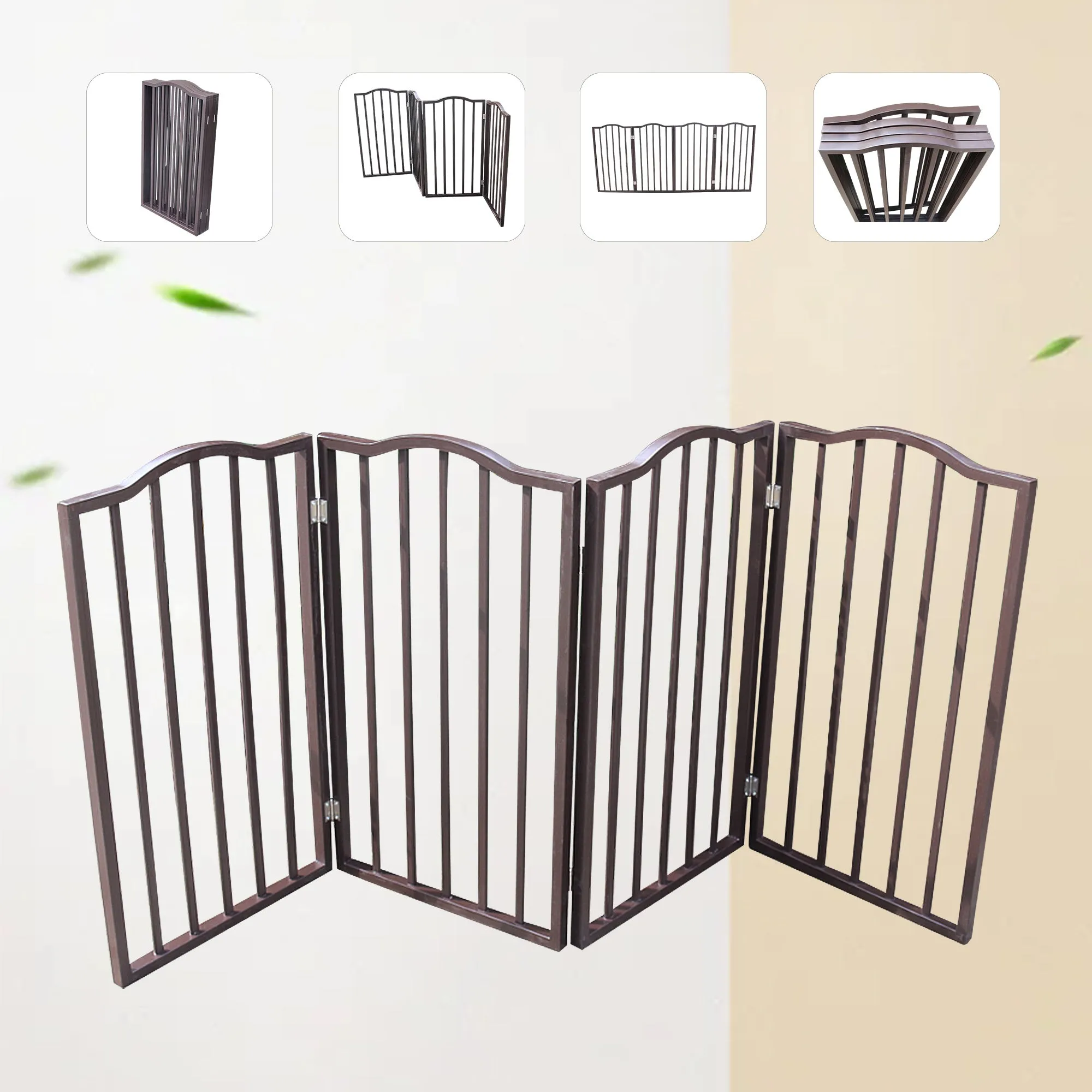 Pet Gate – Dog Gate for Doorways;  Stairs or House – Freestanding;  Folding ;  Dark brown; Arc Wooden