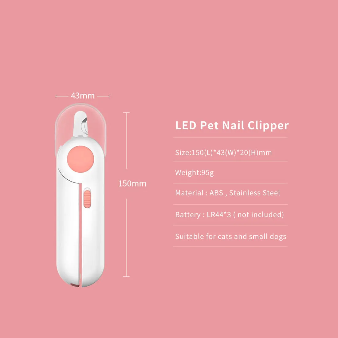 Pet LED Nail Clipper Dog Trimmer Hidden File Cutter Cat Puppy Rabbit Grooming
