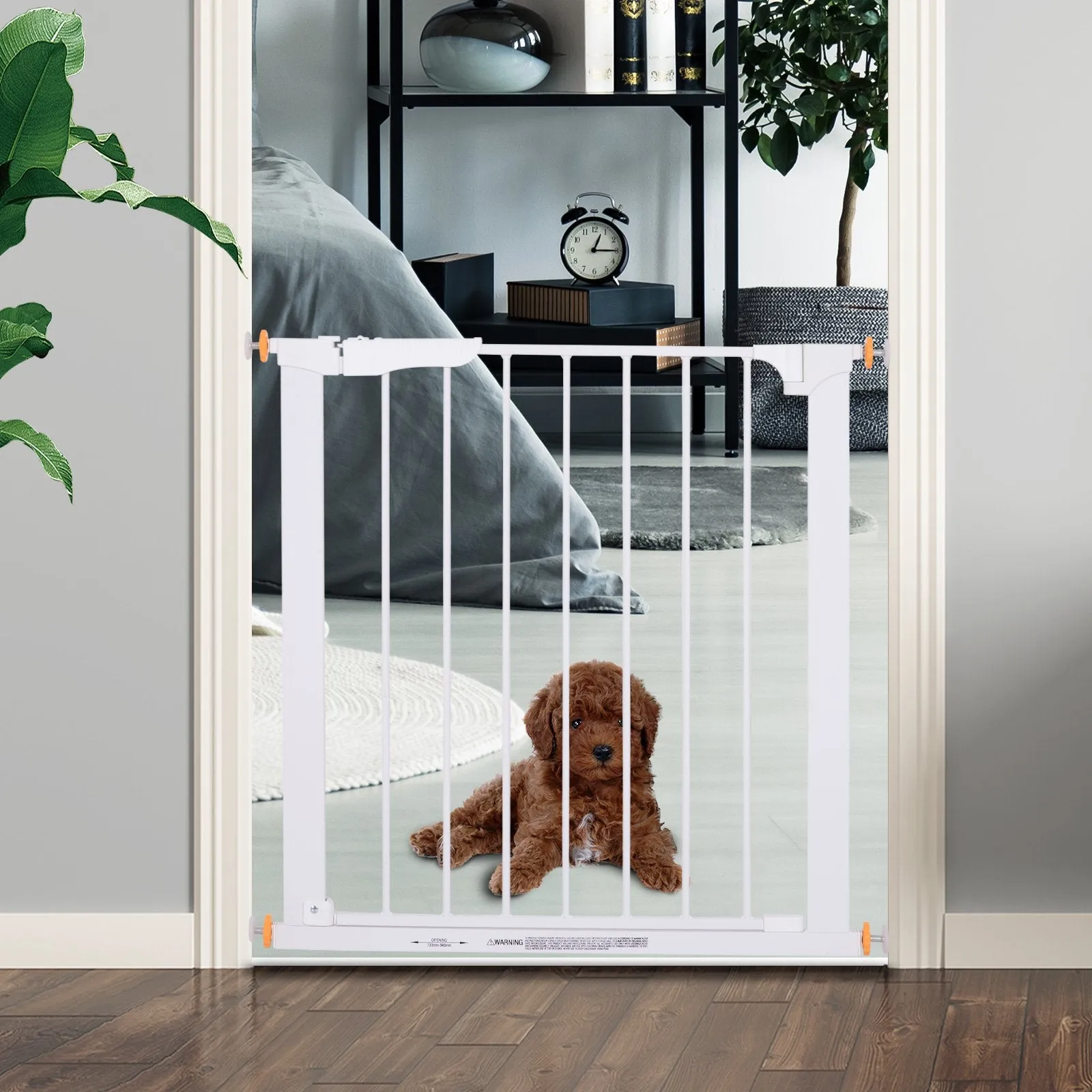 Pet Safety Barrier Gate W/ Iron tube, 74.9H x 73-80W cm-White