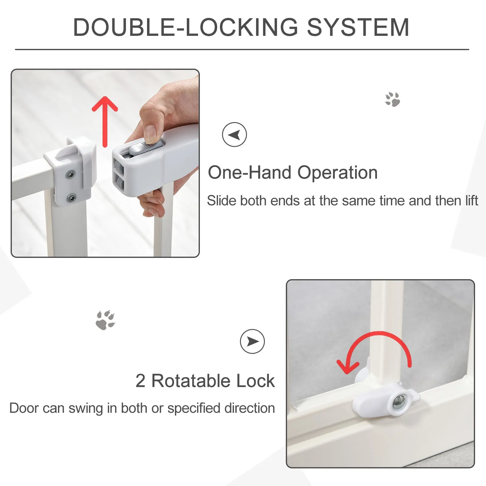 Pet Safety Gate Pressure Fitted Stair Barrier w/ Auto-Close Double Lock