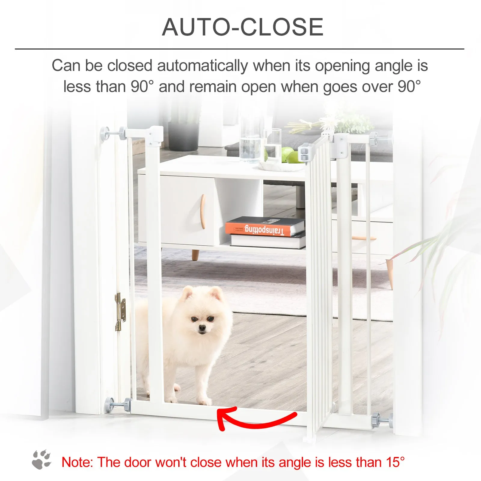 Pet Safety Gate Pressure Fitted Stair Barrier w/ Auto-Close Double Lock