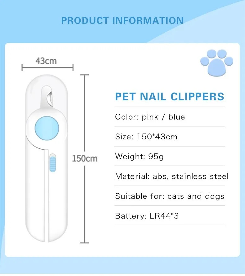 Pet's Nail Clipper with LED Light & Nail File