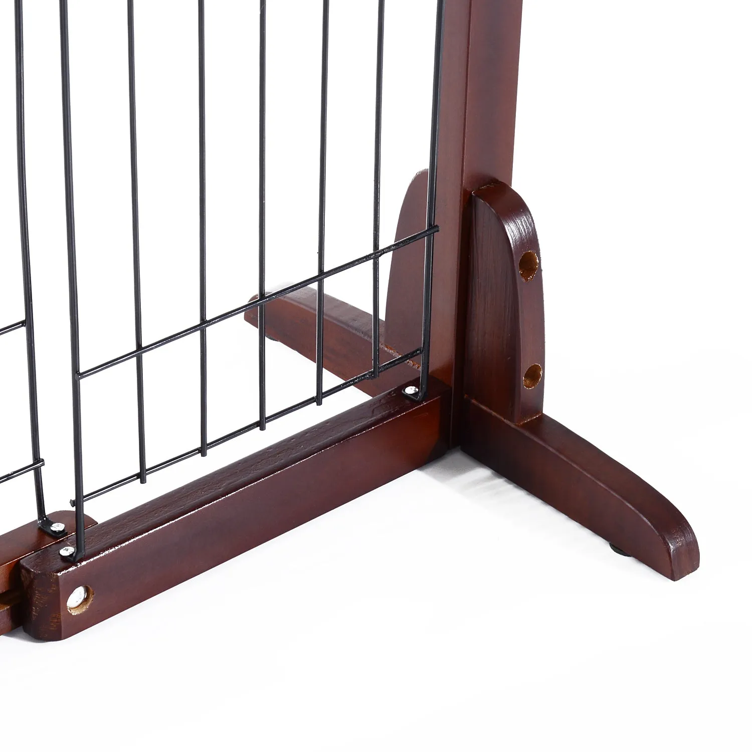 Pine Wood Freestanding Adjustable Pet Barrier Fence Brown