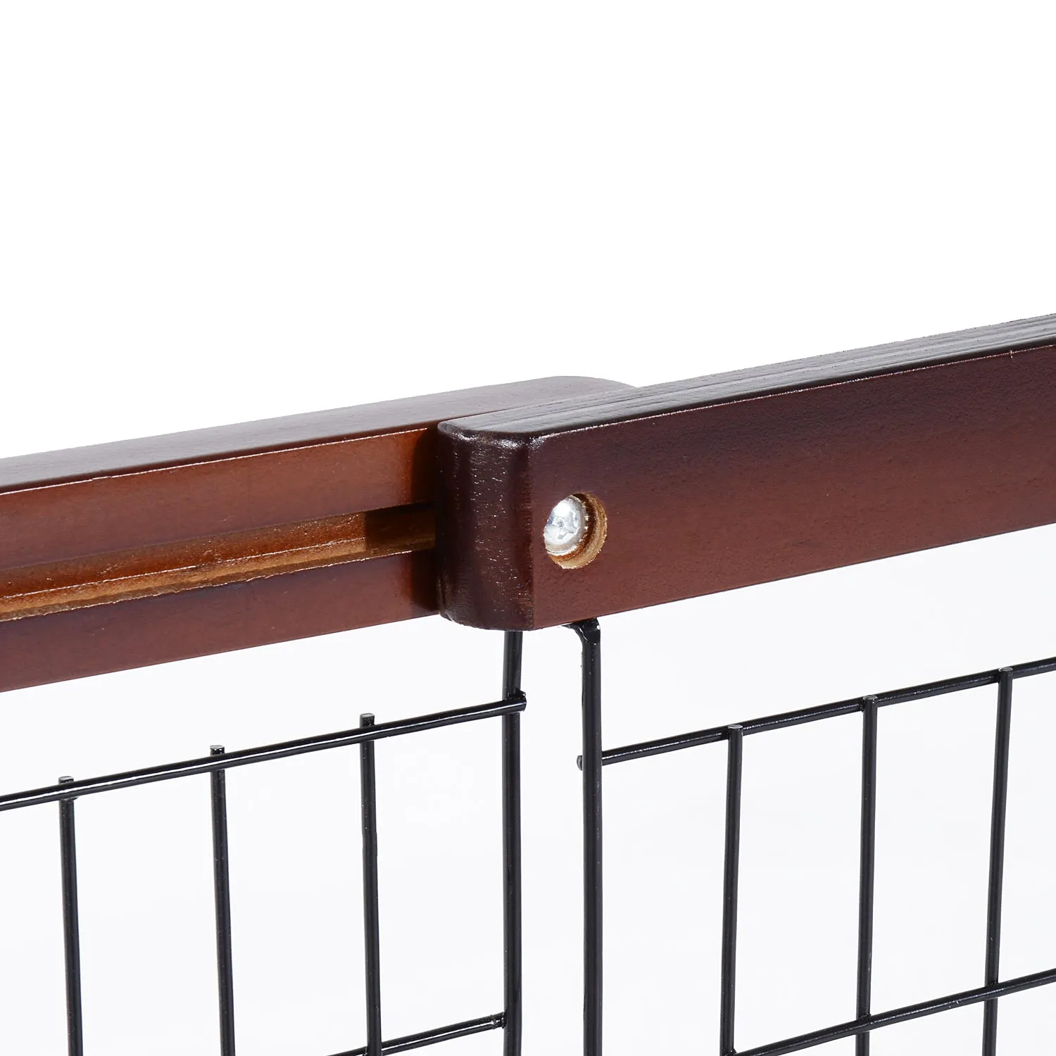 Pine Wood Freestanding Adjustable Pet Barrier Fence Brown