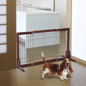 Pine Wood Freestanding Adjustable Pet Barrier Fence Brown