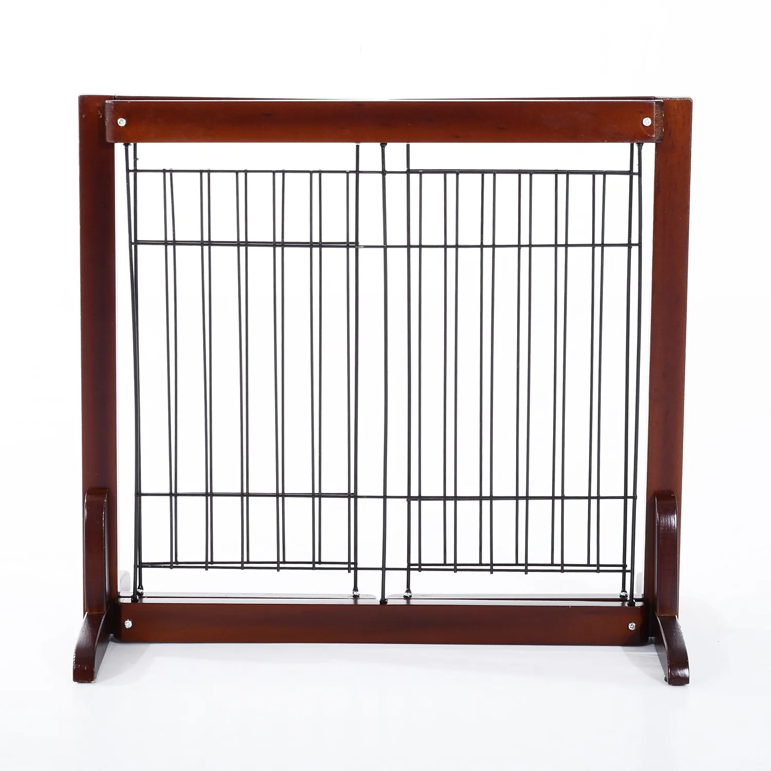 Pine Wood Freestanding Adjustable Pet Barrier Fence Brown