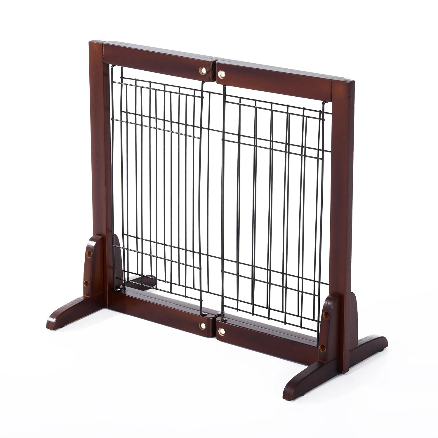 Pine Wood Freestanding Adjustable Pet Barrier Fence Brown