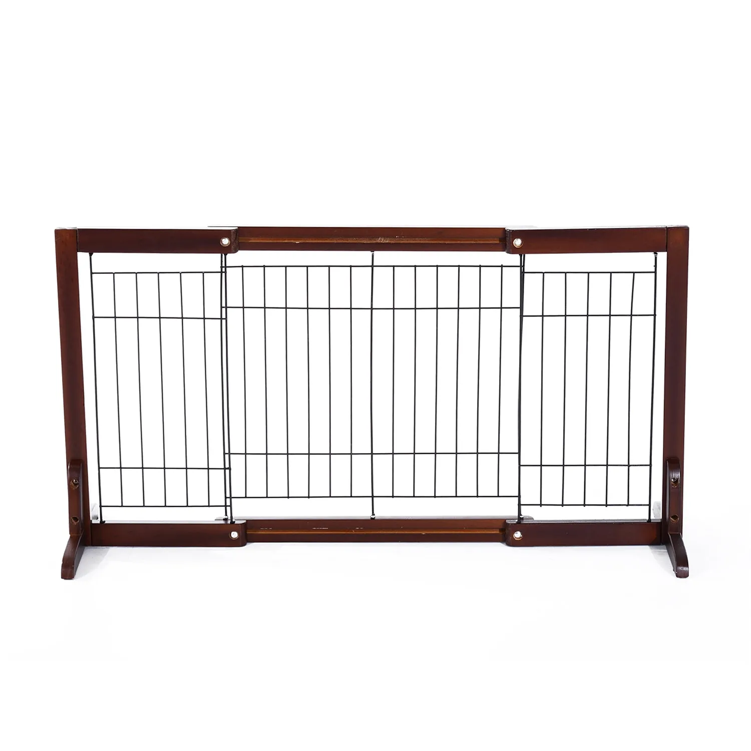 Pine Wood Freestanding Adjustable Pet Barrier Fence Brown