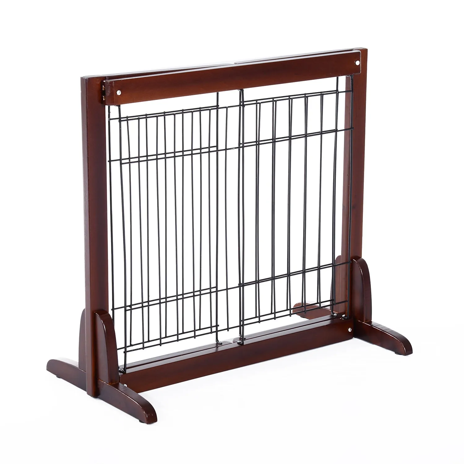 Pine Wood Freestanding Adjustable Pet Barrier Fence Brown