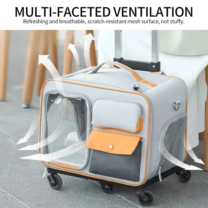 Portable Large Capacity Cat Bag Breathable Foldable Pet Trolley Case Cat Backpack Puppy Travel Bag Pet Stroller