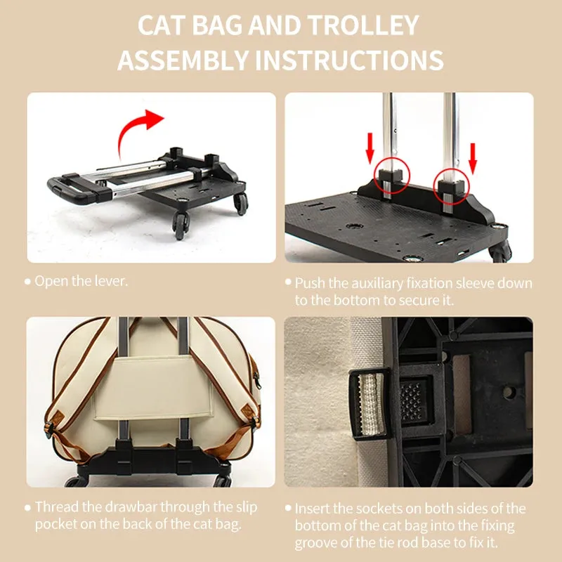Portable Large Capacity Cat Bag Breathable Foldable Pet Trolley Case Cat Backpack Puppy Travel Bag Pet Stroller