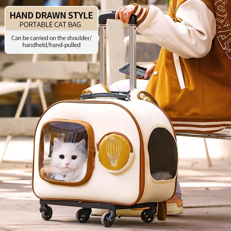 Portable Large Capacity Cat Bag Breathable Foldable Pet Trolley Case Cat Backpack Puppy Travel Bag Pet Stroller