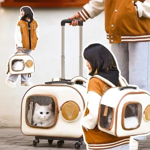 Portable Large Capacity Cat Bag Breathable Foldable Pet Trolley Case Cat Backpack Puppy Travel Bag Pet Stroller