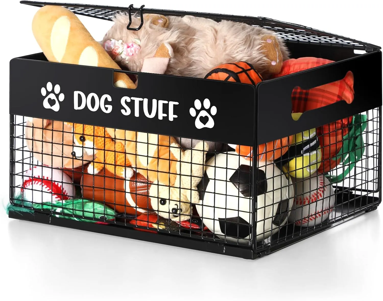 Qmetalart Dog Toy Box, Large Metal Dog Toy Storage Box with Lid, Chew-Resistant Dog Toy Basket, Durable Toys Bin for Small Dogs and Pet, Puppy Toy Holder Boxes for Living Room