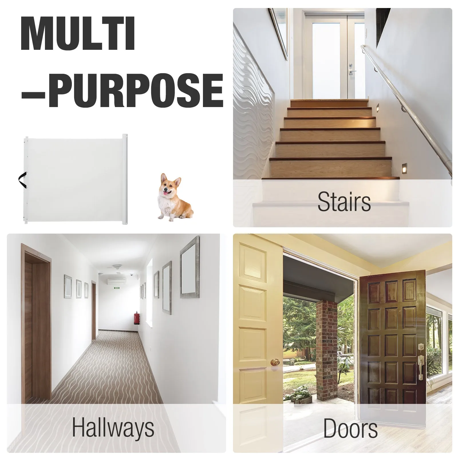 Retractable Dog Pet Safety Gate Barrier-White