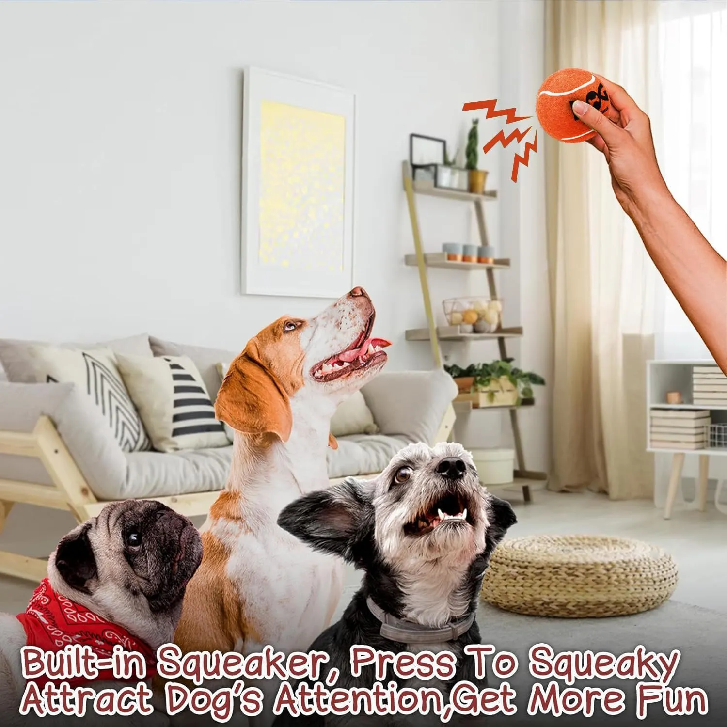 Squeaky Dog Balls - Squeaky Tennis Balls for Dogs, Orange | Medium - 2.5'', 4Pack
