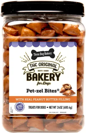 Three Dog Bakery Pet-Zel Bites - Pretzel Cookies for Dogs, Wholesome Puppy Training Treats, Baked Biscuits, Delicious Treats