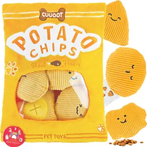Treat Dispensing Dog Toys, Crinkle Squeaky Interactive Dog Toys, Enrichment Treat Puzzle Dog Toys for Medium, and Large Dogs (Potato Chips)