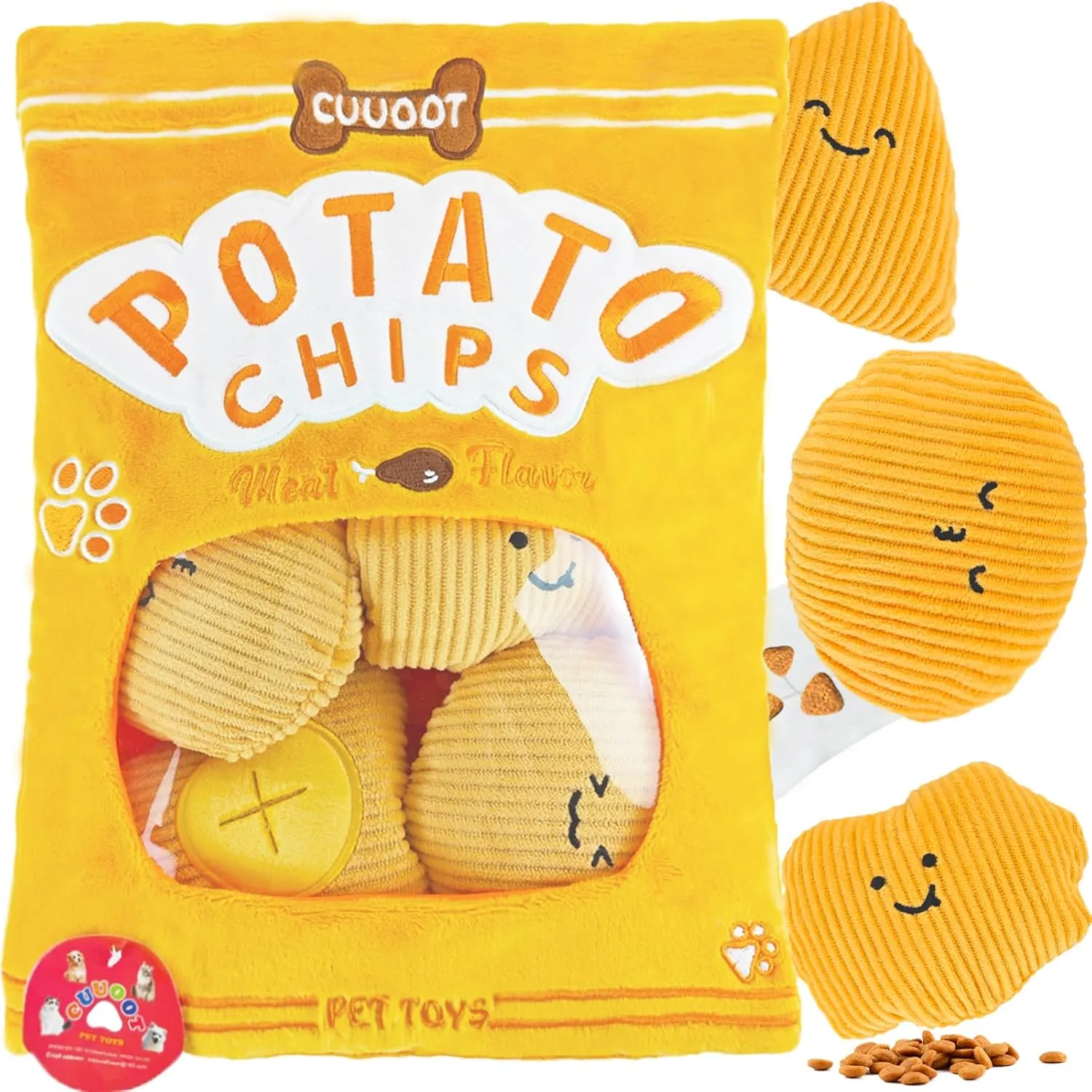 Treat Dispensing Dog Toys, Crinkle Squeaky Interactive Dog Toys, Enrichment Treat Puzzle Dog Toys for Medium, and Large Dogs (Potato Chips)