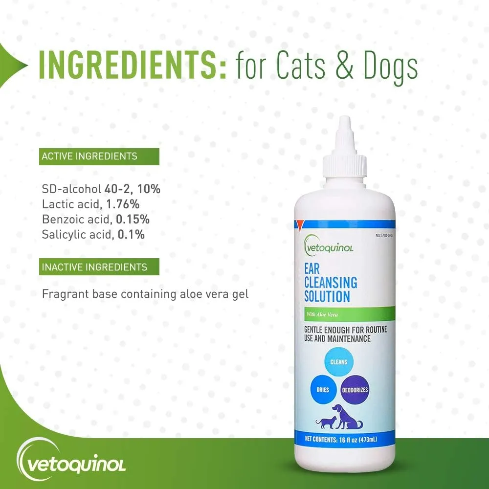 Vetoquinol Ear Cleansing Solution for Dogs and Cats - 16oz