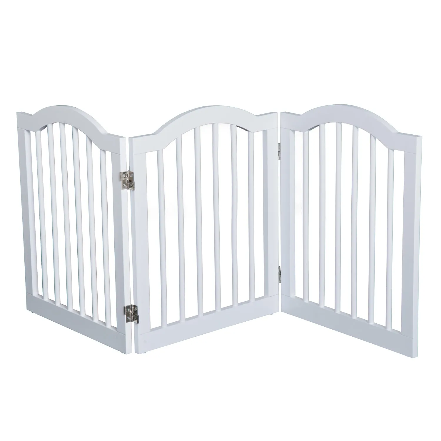 Wooden Dog Gate Stepover Panel Pet Fence Folding Safety Barrier-White