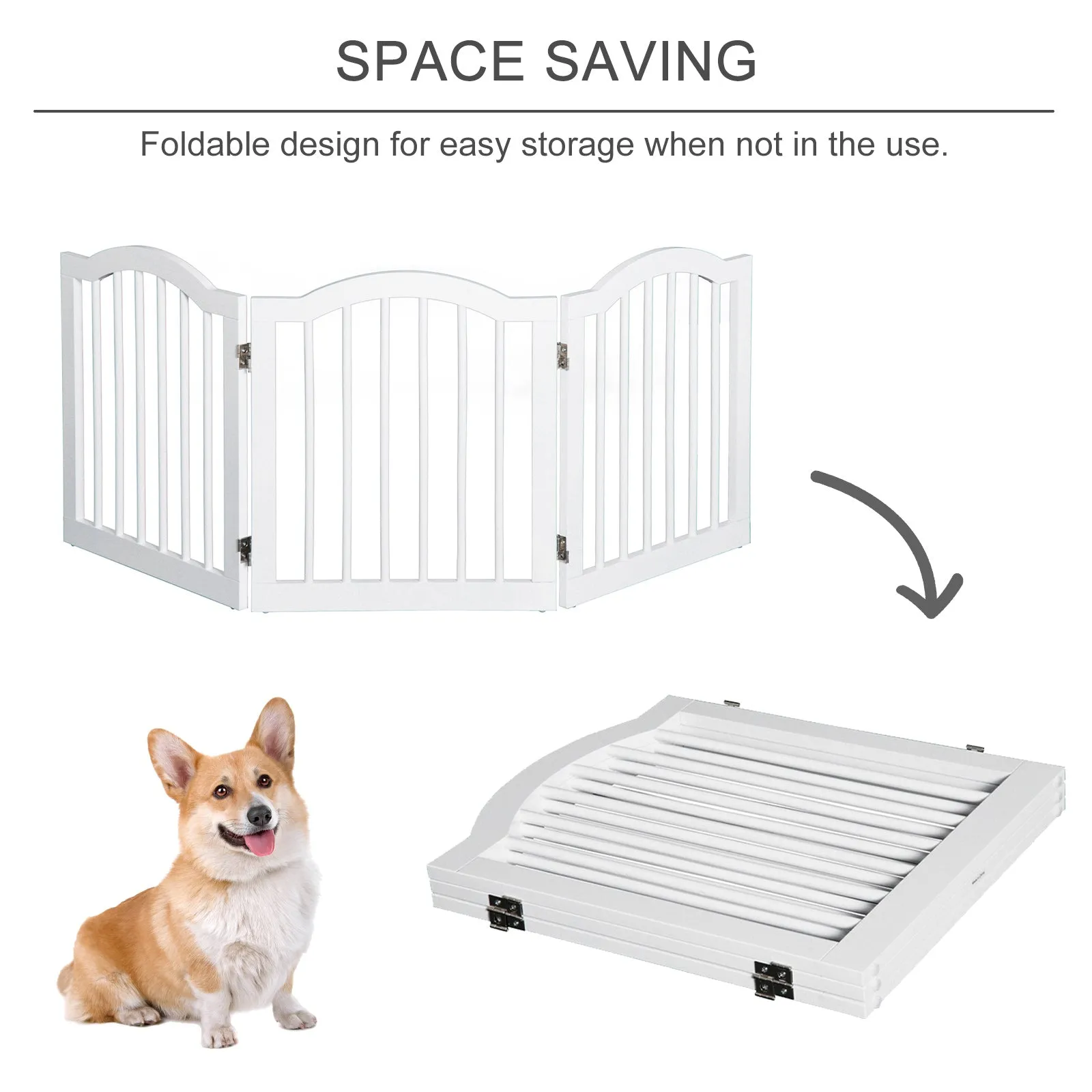 Wooden Dog Gate Stepover Panel Pet Fence Folding Safety Barrier-White