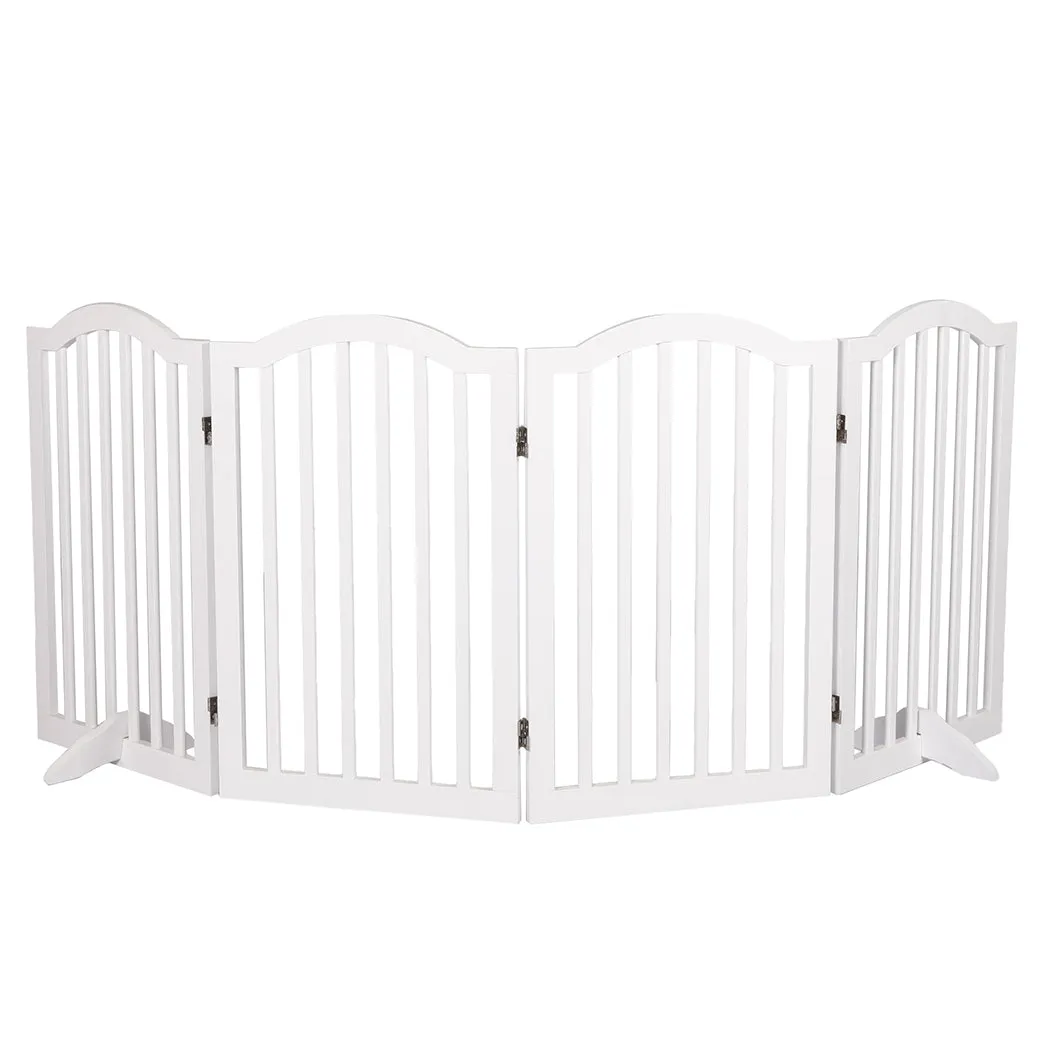 Wooden Pet Gate Dog Fence Safety Stair Barrier Security Door 4 Panels White - White