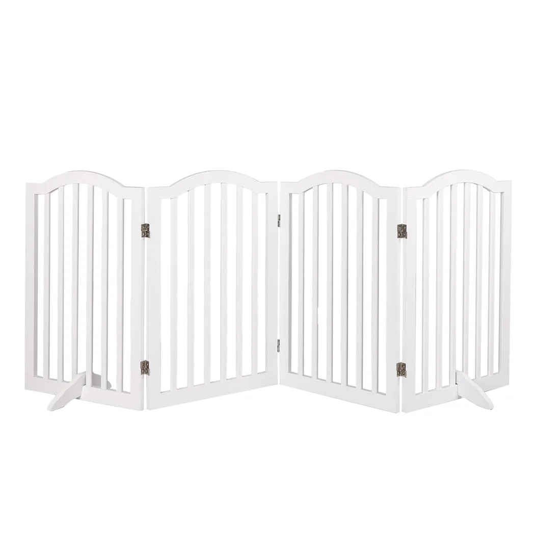 Wooden Pet Gate Dog Fence Safety Stair Barrier Security Door 4 Panels White - White