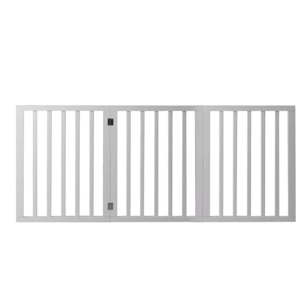 Wooden Retractable Pet Gate Dog Fence Barrier 3 Panel White