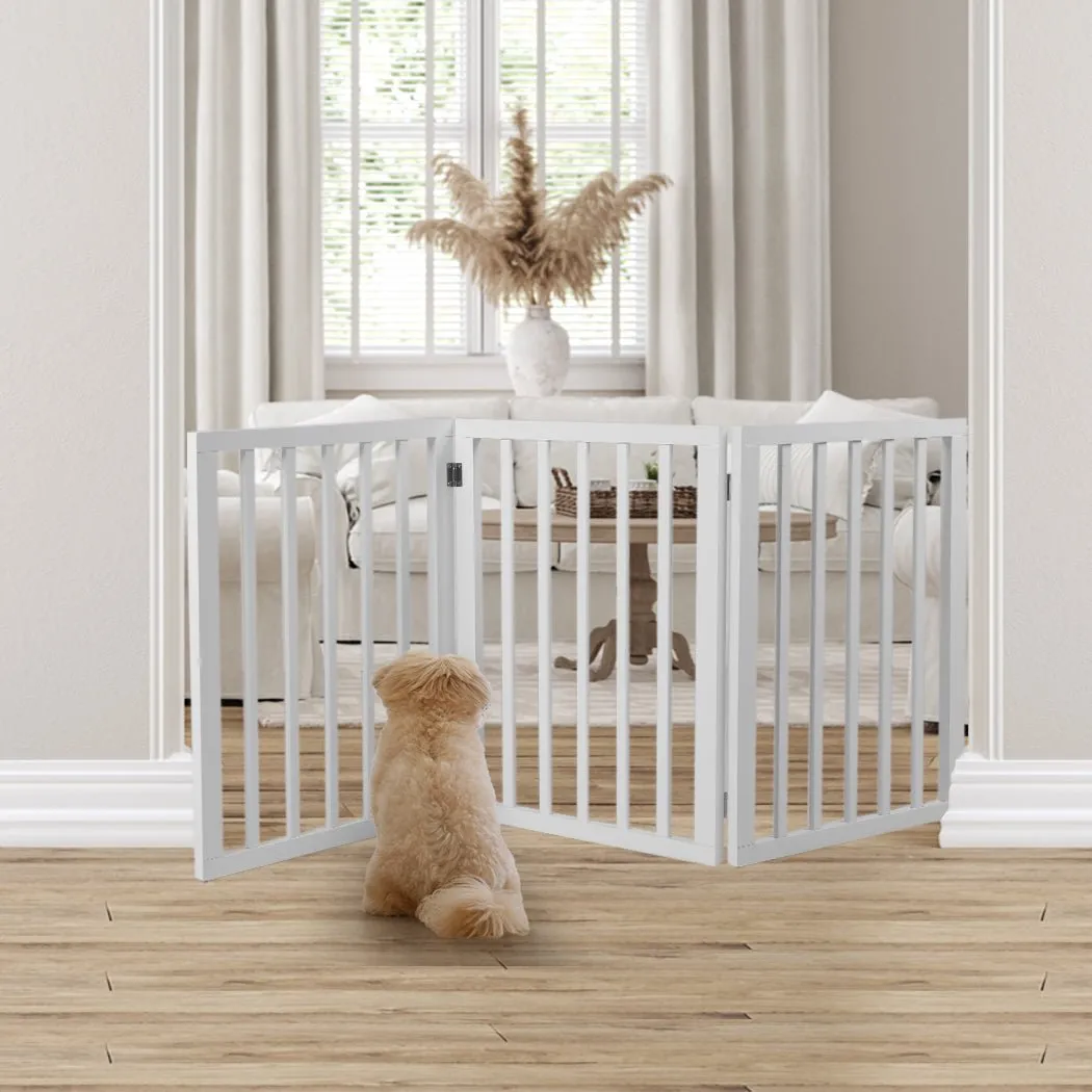Wooden Retractable Pet Gate Dog Fence Barrier 3 Panel White